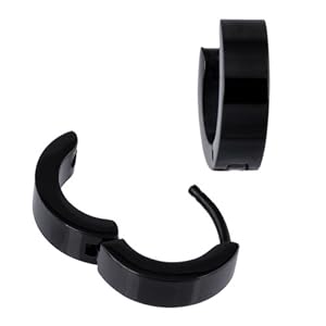 Kadima Stainless Steel Huggie Hoop Earrings,One Pair (2pcs) Stainless Steel Black Plated Huggies Plain