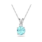 5mm Round Aquamarine and Diamond Stud Pendant in 14K White Gold