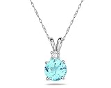 5mm Round Aquamarine and Diamond Stud Pendant in 14K White Gold