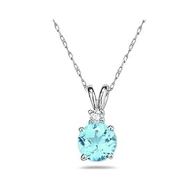 5mm Round Aquamarine and Diamond Stud Pendant in 14K White Gold by Szul