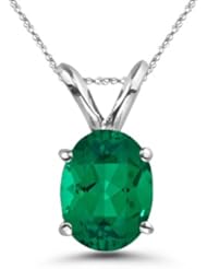 1.15 Cts of 8x6 mm AAA Oval Russian Lab Created Emerald Solitaire Pendant in 14K White Gold