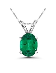 0.40 Cts of 6x4 mm AAA Oval Russian Lab Created Emerald Solitaire Pendant in 14K White Gold