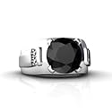 14K White Gold Genuine Round Black Onyx and Diamond Men's Men's Ring