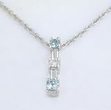 14K White Gold Aquamarine and Diamond Pendant with Rope Chain