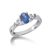 1.25 Ct Diamond Sapphire Ring Engagement Oval Cut Prong Fashion 14k White Gold