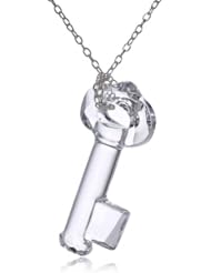 Sterling Silver Genuine Swarovski Elements Crystal Key Pendant Necklace, 17"