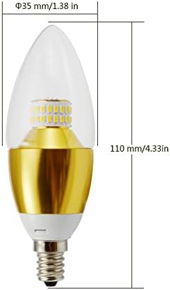 TGM 6W Dimmable B35 E12 Daylight 6500K LED Candle Bulb, 40W-60W Incandescent Bulb Equivalent,360 degree Omni-directional LED Candelabra Light Bulbs, Dimmable to 20%, 2 Layers Torpedo Shape,Blunt Tip Glass Cover,Gold lamp body(3 Pack)