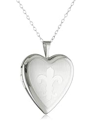 Momento Lockets Sterling Silver Heart Shaped Locket with Fleur De Lis Necklace