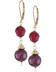 Red Potato Freshwater Cultured Pearl and Swarovski Elements Gold over Sterling Silver Leverback Drop Earrings