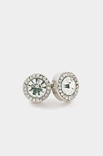 Karmas Canvas Round Crystal Framed Post Earring (Rhodium/Clear)