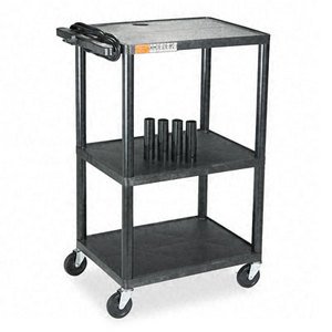 Quartet TPDUOEQ Plastic Utility/Projector AV Cart, Three Shelves, 24w x 18d x 42h, Black