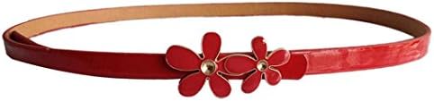 IUNEED Fashion Women's Flower Joker Waist Belt Narrow Skinny Low Waist Thin Leather Loop (Red)