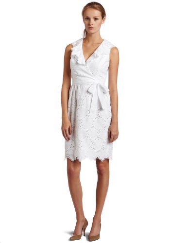 Donna Morgan Womens Sleeveless Eyelette Wrap Dress