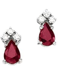 14K White Gold Pear Ruby and Diamond Earrings