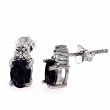 Sterling Silver Genuine Diamond Accent Sapphire Three Stone Oval Earrings