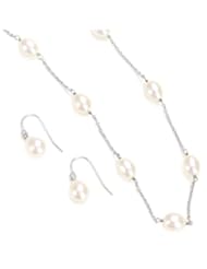 Honora White Freshwater Cultured Pearl Tin Cup Necklace and Earrings Set