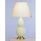 IMAGE OF Robert Abbey 1688X Double Gourd - Accent Lamp, Pistachio Green Glazed Ceramic Antique Natural Brass Finish and Pearl Dupioni Fabric Shade