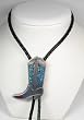 Turquoise / Coral Polished Pewter Cowboy Boot Bolo Tie