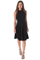 Polyamide/Viscose Pleated Open-Back Halter Skater Dress/Midi Dress 