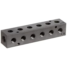 Polyconn PCM10-125R-06B 90 Degree Black Anodizing Aluminum Manifold, 1/4" NPT Female x 1/8" NPT Female, 6 Stations