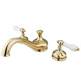 HERITAGE ROMAN TUB FILLER PVD, PORCELAIN LEVER-Polished Brass Finish