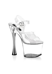 7 Inch Cone Clear Platform Heel Women'S Size Shoe With Ankle Strap