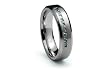 Stainless Steel Ring Flat Satin Center with Multi CZ High Polish Band 6mm