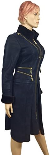 Dudex Women's Suede Sheepskin Lambskin Leather Jacket Designer Winter Fur Coat X-Small Dark Blue