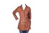 Ladies Fitted Trench Leather Jacket F Maja Tan Womens 3/4 Length Leather Coat