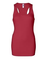 Bella Ladies' 2x1 Rib Racerback Longer Length Tank Top 4070, Small, Red