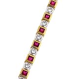 Bezel Set Princess Cut Ruby and Round Diamond Bracelet Gem 3.24cttw Diamond .90cttw