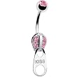 14k White Gold Pink Cubic Zirconia Zipper Belly Ring