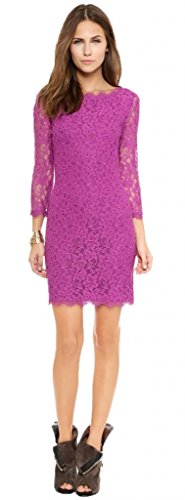 (ラボーグ) La Vogue レディース ワンピース ドレス スカート 7分丈 レース チュニック 着痩せ フェミニン 背中にファスナー付き パープル