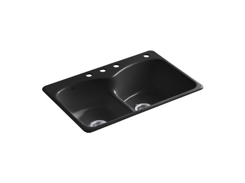 KOHLER K-6626-4-7 Langlade Smart Divide Self-Rimming Kitchen Sink, Black Black