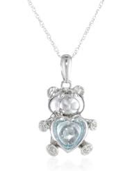 10k White Gold Bear Aquamarine Diamond Pendant Necklace (0.02 cttw, I-J Color, I2-I3 Clarity), 18"
