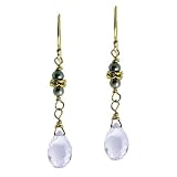 14K Gold Rock Crystal & Green Pearl Drop Earrings by Suz Andreasen Bridal, MADE IN AMERICA