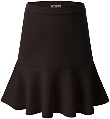 Doublju Women Basic Solid Color Mini Length Flared Skirt BROWN,L