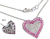 14K White Gold Pink Sapphire and Diamond Heart Pendant