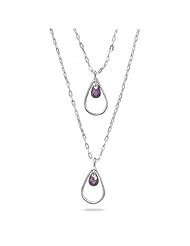 MMA Silver - 16 inch+2 inchExtension Double Graduated Strand Necklace with Purple CZ