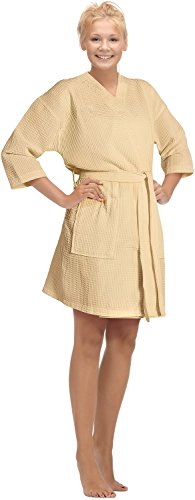 Women's Knee Length Waffle Weave Kimono Bathrobe