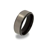 Eve's Addiction Mens Black Titanium Band with Brushed Silver