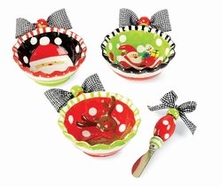 Mud Pie Christmas Dip Bowl and Spreader Set Round Fluted REINDEER