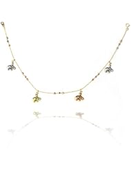 14K Tri Color Gold Sparkle Ball Chain Hollow Elephant Charms 9+1" Extender spring-ring clasp