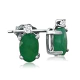Emerald Gemstone Jewelry: 1ct Oval Emerald and Diamond Earrings in 14k White Gold | Fine Gemstone...