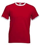 Fruit of the Loom Ringer T Shirt in Red / white Size S