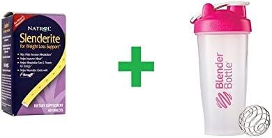 Natrol Slenderite 60 tabs Plus Sundesa, Classic Blender Bottle with Loop, Pink, 28 oz Bottle