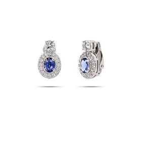 Sapphire CZ Oval Drop Sterling Silver Clip-On Earrings