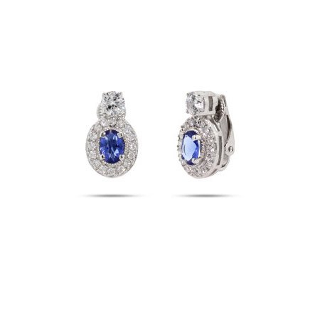 Sapphire CZ Oval Drop Sterling Silver Clip-On Earrings