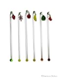 Set 6 Blown Art Glass Fruit Stir Swizzle Sticks