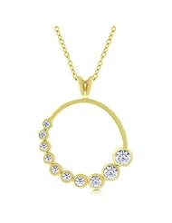 Alexander James 14k Gold Bonded Graduated Circle Pendant with Round Cut Clear Cubic Zirconia in a Bezel Setting in Goldtone Chain Included